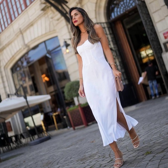 Zara dress midi satin wedding corset rhinestone party shower bridal cocktail - Picture 9 of 16